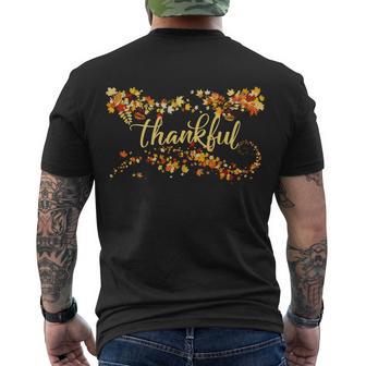 Thankful Thanksgiving Fall Autumn Leaves Tshirt Men's Crewneck Short Sleeve Back Print T-shirt - Monsterry