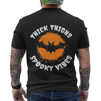 Thick Thighs Spooky Vibes Bat Halloween Quote Men's Crewneck Short Sleeve Back Print T-shirt - Monsterry