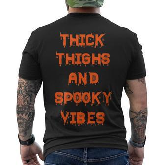 Thick Thighs Spooky Vibes Halloween Pumpkin Ghost Graphic V2 Men's T-shirt Back Print - Seseable