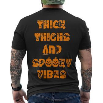 Thick Thighs Spooky Vibes Halloween Pumpkin Ghost Graphic V4 Men's T-shirt Back Print - Seseable