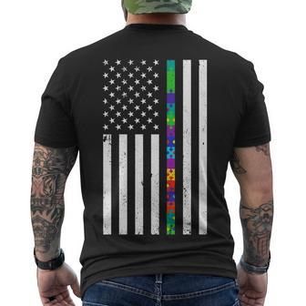 Thin Puzzle Line Autism Flag Men's Crewneck Short Sleeve Back Print T-shirt - Monsterry