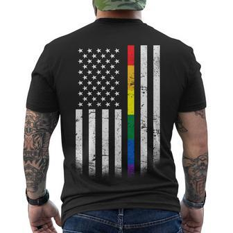 Thin Rainbow Line Lgbt Gay Pride Flag Tshirt Men's Crewneck Short Sleeve Back Print T-shirt - Monsterry