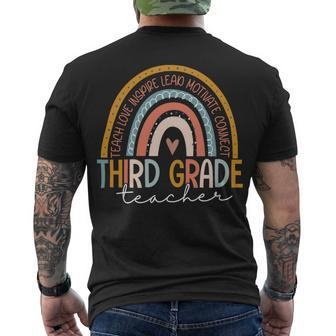 Third Grade Teacher Teach Love Inspire Boho Rainbow Men's T-shirt Back Print - Seseable