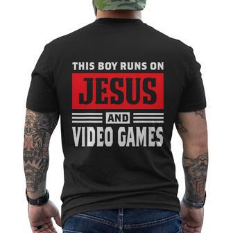 This Boy Runs On Jesus And Video Games Christian Men's Crewneck Short Sleeve Back Print T-shirt - Monsterry DE