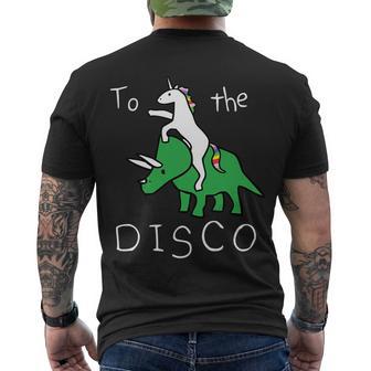 To The Disco Magical Unicorn Dinosaur Retro 80S Party Men's Crewneck Short Sleeve Back Print T-shirt - Monsterry