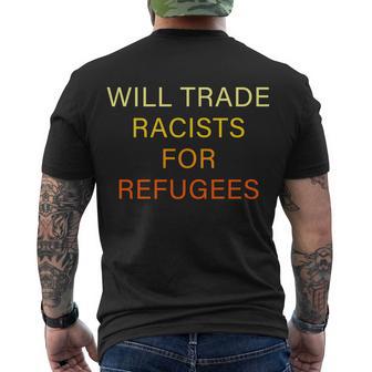 Trade Racists For Refugees Simple Logo Men's Crewneck Short Sleeve Back Print T-shirt - Monsterry DE