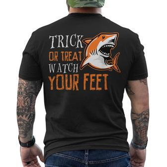 Trick Or Treat Shark Watch Your Feet Halloween Men's T-shirt Back Print - Seseable