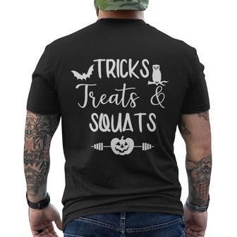 Tricks Treats Squats Pumpkin Weightlifting Halloween Quote Men's T-shirt Back Print - Thegiftio UK