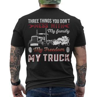Trucker Trucker Dad Truck Driver Father Dont Mess With My Family Men's T-shirt Back Print - Seseable