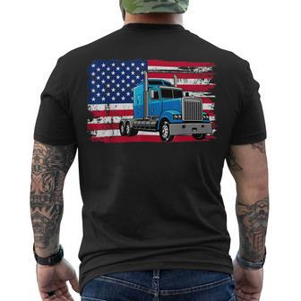 Trucker Truck Driver American Flag Trucker Patriotic 4Th Of July_ Men's T-shirt Back Print - Seseable