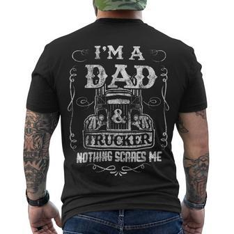Trucker Truck Driver Fun Fathers Day Im A Dad And Trucker Vintage Men's T-shirt Back Print - Seseable
