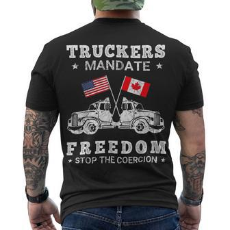Trucker Truckers Mandate Freedom Stop The Coercion Usa Canada Flags Men's T-shirt Back Print - Seseable