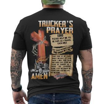 Trucker Truckers Prayer Amen Cross Truck Drive Lover Men's T-shirt Back Print - Seseable