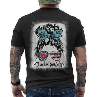 Trucker Trucker Wifes Life Bleached Shirt Messy Bun Hair Men's T-shirt Back Print - Seseable