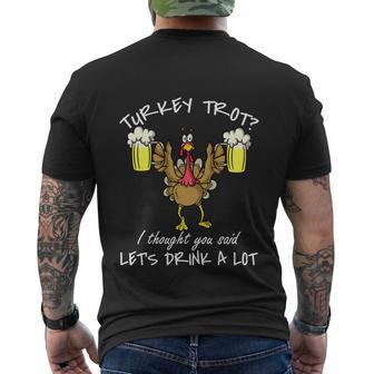 Turkey Trot Lets Drink A Lot Thanksgiving Day 5K Run Beer Men's Crewneck Short Sleeve Back Print T-shirt - Monsterry AU