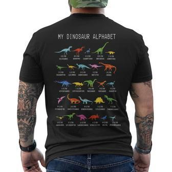 Types Of Dinosaurs Alphabet Dino Identification Men's Crewneck Short Sleeve Back Print T-shirt - Monsterry AU