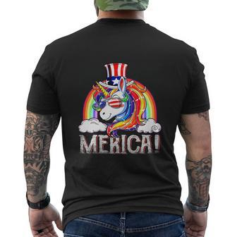 Unicorn 4Th Of July Merica Girl Rainbow Men's Crewneck Short Sleeve Back Print T-shirt - Monsterry DE
