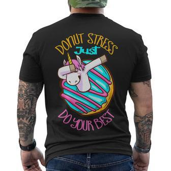 Unicorn Donut Stress Just Do Your Best Teacher Testing Day Men's T-shirt Back Print - Seseable