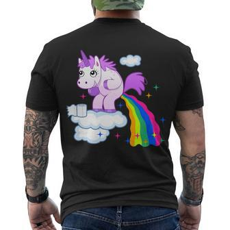 Unicorn Pooping A Rainbow Tshirt Men's Crewneck Short Sleeve Back Print T-shirt - Monsterry