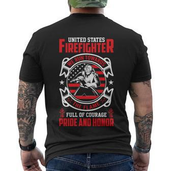 United States Firefighter We Run Towards Firefighters Dad Gift Men's Crewneck Short Sleeve Back Print T-shirt - Monsterry