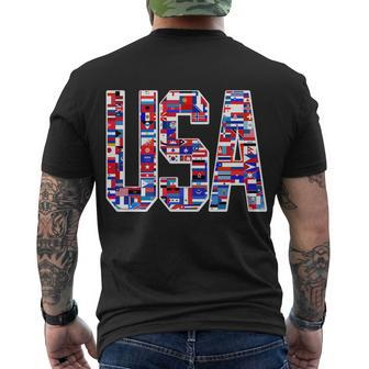 Usa World Flags Pattern Men's Crewneck Short Sleeve Back Print T-shirt - Monsterry