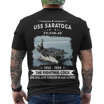 Uss Saratoga Cva 60 The Fighting Cock Men's Crewneck Short Sleeve Back Print T-shirt - Monsterry