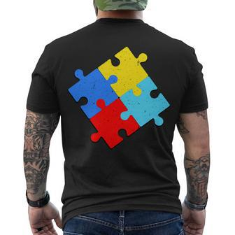 Vintage Autism Puzzle Men's Crewneck Short Sleeve Back Print T-shirt - Monsterry