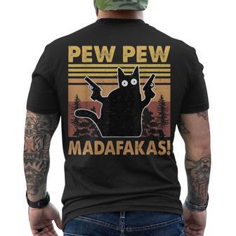 Vintage Black Cat Pew Pew Madafakas Crazy Cat Lovers V2 Men's T-shirt Back Print - Seseable
