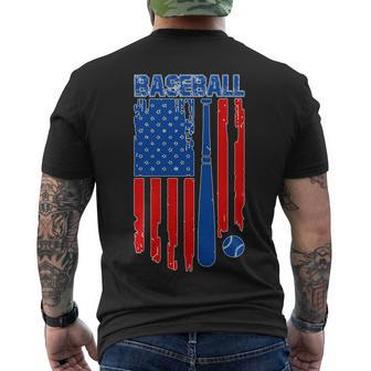 Vintage Cool Baseball American Flag Men's Crewneck Short Sleeve Back Print T-shirt - Monsterry
