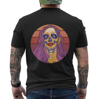 Vintage Day Of The Dead Dia De Los Muertos Cartoon Girl Tshirt Men's Crewneck Short Sleeve Back Print T-shirt - Monsterry AU