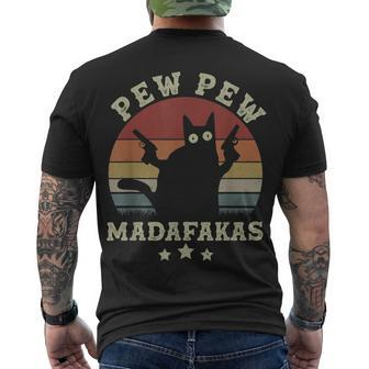 Vintage Pew Pew Madafakas Crazy Black Cat Halloween Men's T-shirt Back Print - Seseable