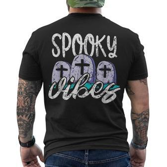 Vintage Spooky Vibes Halloween Art - Cemetery Tombstones Men's T-shirt Back Print - Seseable