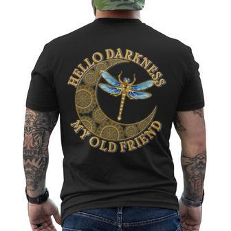 Vintage Steampunk Dragonfly Moon Hello Darkness My Old Friend Men's Crewneck Short Sleeve Back Print T-shirt - Monsterry CA