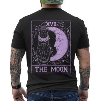 Vintage Tarot Card Xvii The Moon Black Cat Men's Crewneck Short Sleeve Back Print T-shirt - Monsterry