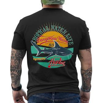 Vintage Tropical Water Life Dangerous Wave Hunter Shark Men's Crewneck Short Sleeve Back Print T-shirt - Monsterry CA