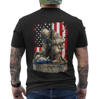 Vintage Us Flag Veteran Thank You Military Boot Memorial Day Funny Gift Men's Crewneck Short Sleeve Back Print T-shirt - Monsterry AU