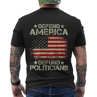 Vintage Usa Flag Defend America Defund Politicians Men's Crewneck Short Sleeve Back Print T-shirt - Monsterry AU