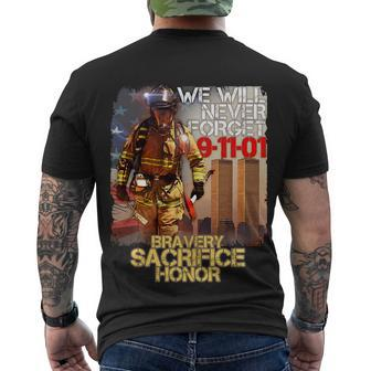 We Will Never Forget Bravery Sacrifice Honor Men's Crewneck Short Sleeve Back Print T-shirt - Monsterry