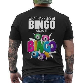 What Happens At Bingo Stays At Bingo Men's Crewneck Short Sleeve Back Print T-shirt - Monsterry