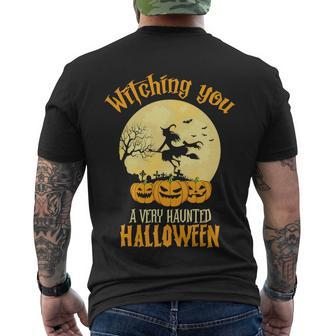 Witching You A Very Haunted Halloween Funny Halloween Quote Men's Crewneck Short Sleeve Back Print T-shirt - Monsterry