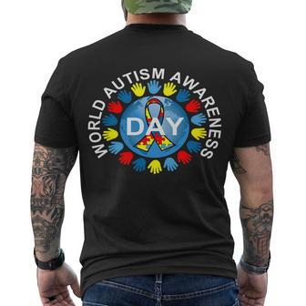 World Autism Awareness Day Earth Puzzle Ribbon Tshirt Men's Crewneck Short Sleeve Back Print T-shirt - Monsterry AU