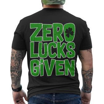 Zero Lucks Given St Patricks Day Tshirt Men's Crewneck Short Sleeve Back Print T-shirt - Monsterry