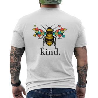 Autism Awareness Bee Kind Puzzle Pieces Tshirt Men's Crewneck Short Sleeve Back Print T-shirt - Monsterry UK