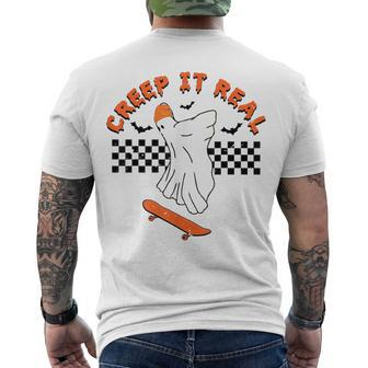 Creep It Real Halloween Boo Ghost Skateboard Vintage Men's T-shirt Back Print - Seseable