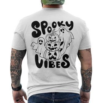 Cute Ghost Halloween Retro Groovy Spooky Vibes Fun Halloween Men's T-shirt Back Print - Seseable