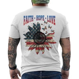Faith Hope Love Sunflower Butterfly 4Th July Christian Women Men's T-shirt Back Print - Seseable