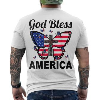 God Bless America Butterflies 4Th Of July Jesus Christ Cross Men's T-shirt Back Print - Seseable