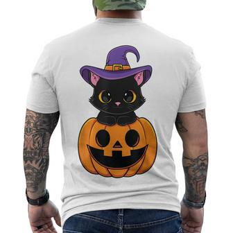 Halloween Cute Black Cat Witch Hat Pumpkin For Kids Girls Men's T-shirt Back Print - Seseable