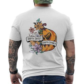 Halloween Sorta Sweet Sorta Spooky Pumpkin Floral Men's T-shirt Back Print - Seseable