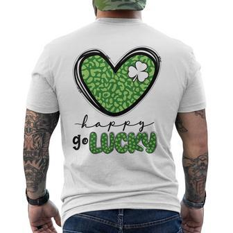 Happy Go Lucky Heart St Patricks Day Lucky Clover Shamrock Men's T-shirt Back Print - Thegiftio UK